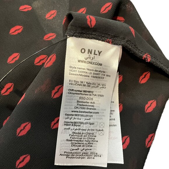 ONLY Vicky Sierra LS Shirt- Black Sheer Blouse with Red Lip Print, EU 38 - Picture 6 of 6